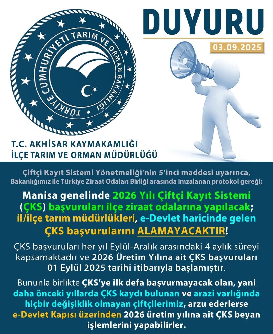 Manisa’da 2026 Yılı ÇKS Başvuruları Başladı